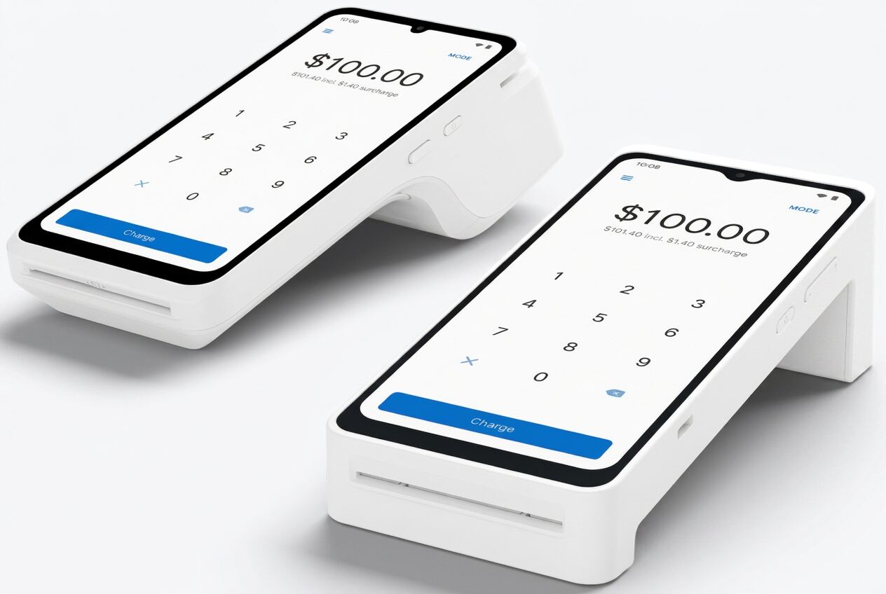Card payment terminal beside a POS tablet on a stand